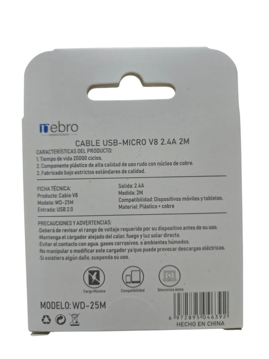 Cable V8 2 metros Nebro WD-25M