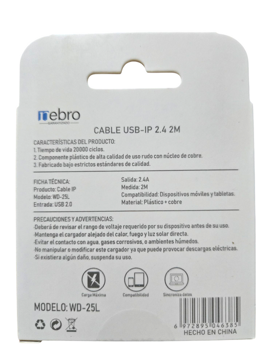 Cable iphone 2 metros NEBRO WD-25L