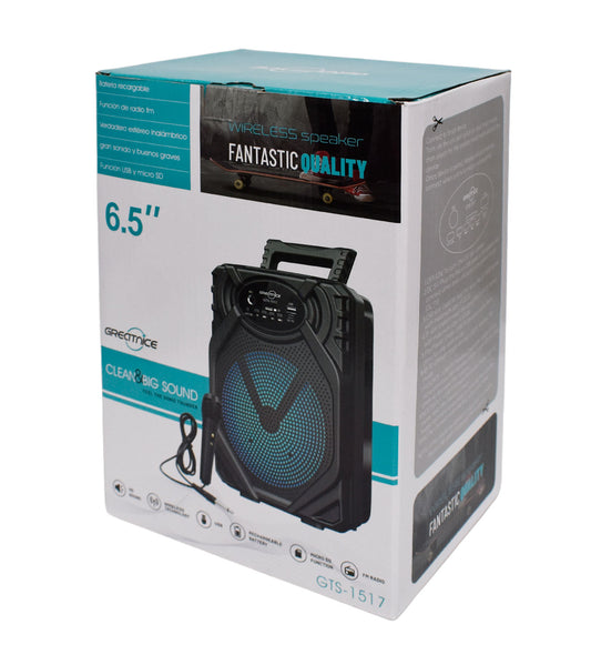 Bocina Bluetooth 6.5″ Greatnice con luz LED y microfono GTS-1517S