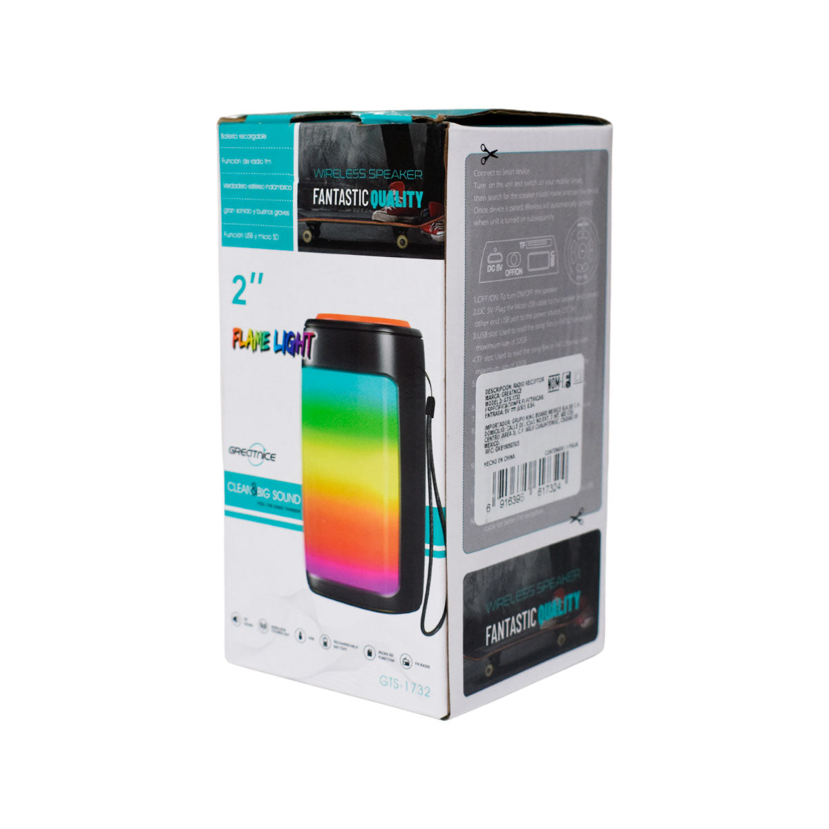 Bocina Bluetooth Portátil 2″ Gratnice Luz LED Similar a una Flama GTS-1732
