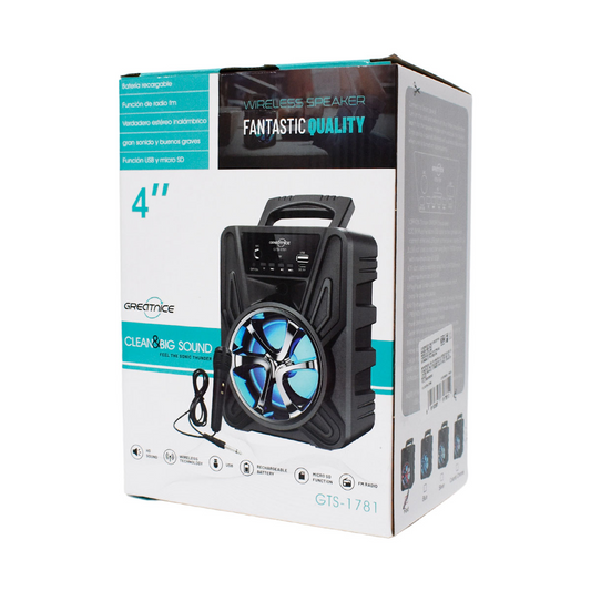 Bocina Bluetooth 4″ LED con asa y micrófono alámbrico GREATNICE GTS-1781