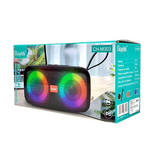 Bocina Portátil Bluetooth con Aro de Luz LED BUYTITI CH-M303
