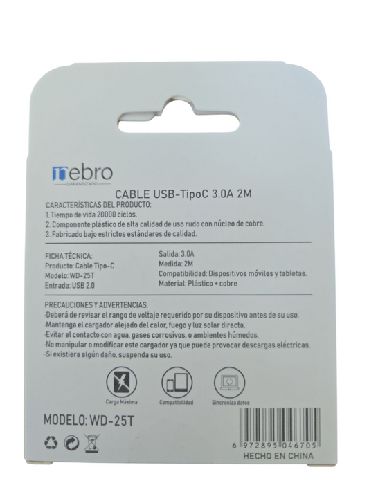 Cable Tipo C 2 metros NEBRO WD-25T