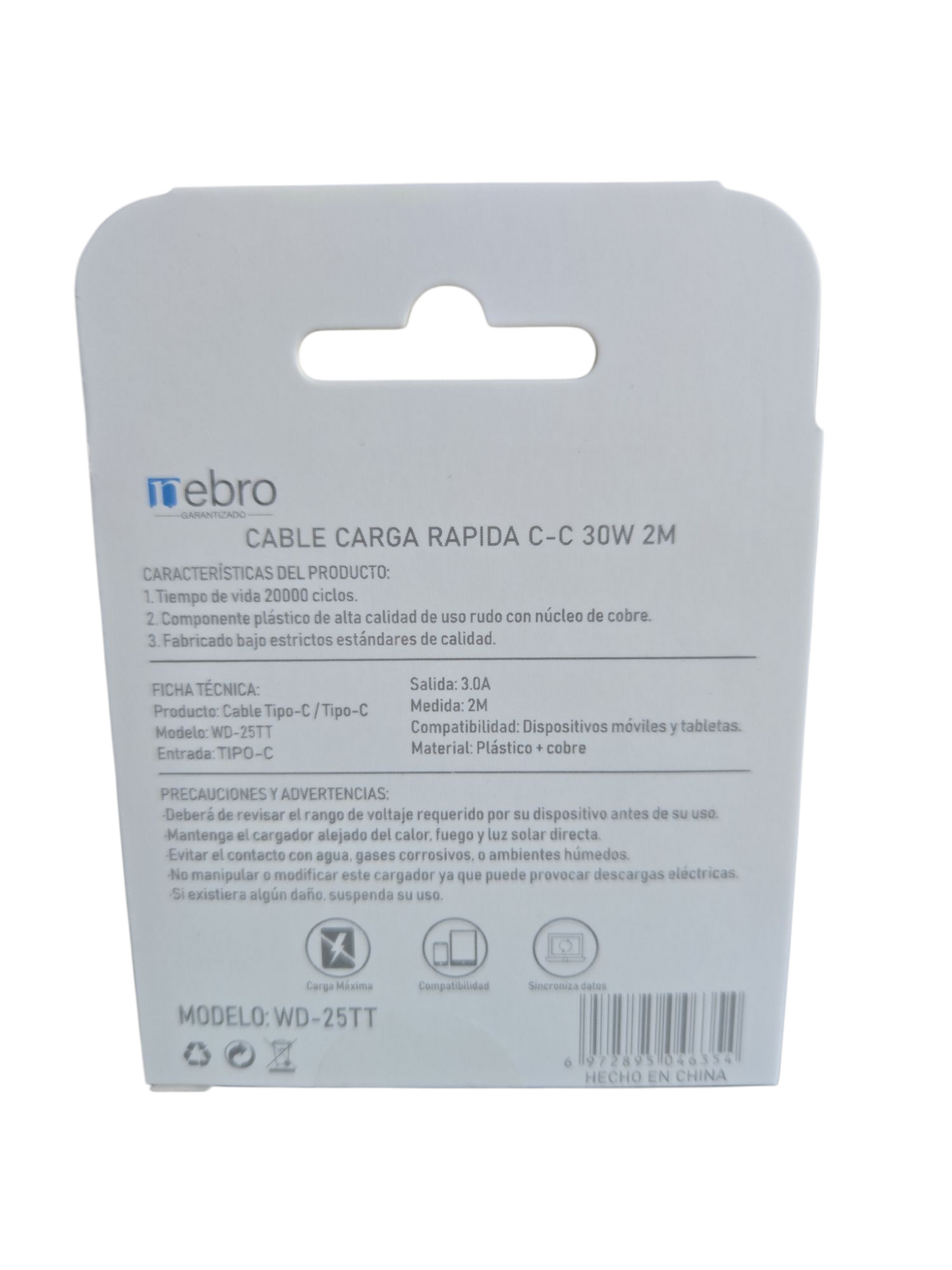 Cable Tipo C a Tipo C 2 metros NEBRO WD-25TT