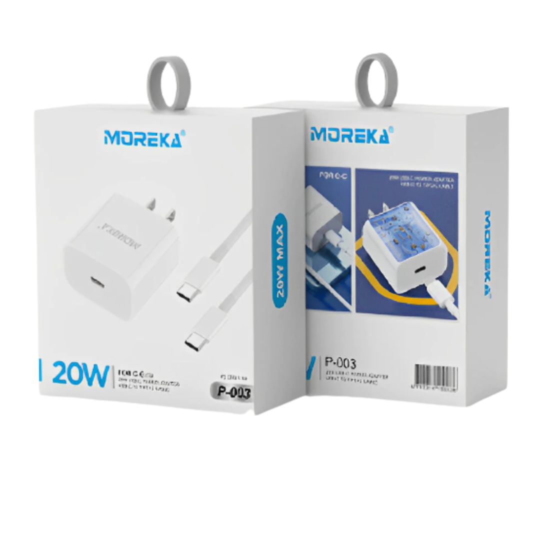 COMBO CARGADOR TIPO C CON CABLE TIPO C A TIPO C MOREKA P203