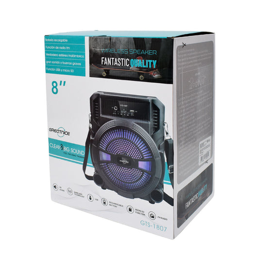 Bocina Bluetooth 8″ Greatnice con correa y luz LED GTS-1807