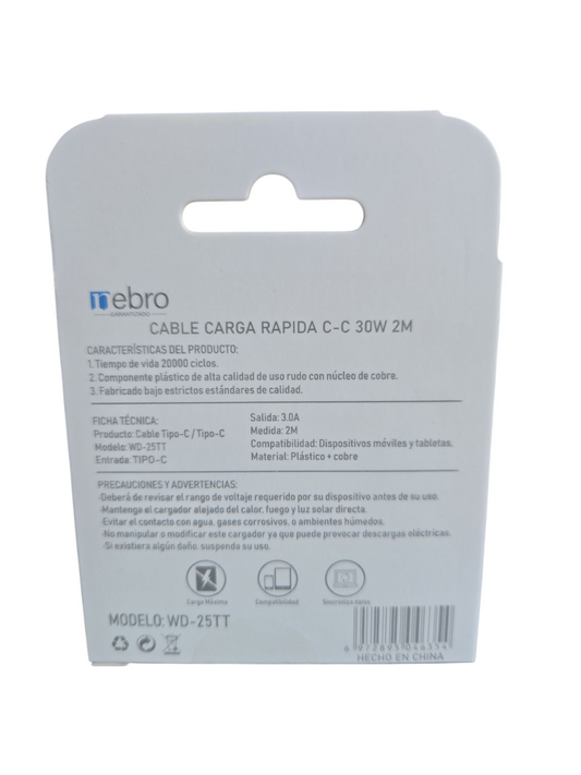 Cable Tipo C a Tipo C 2 metros NEBRO WD-25TT