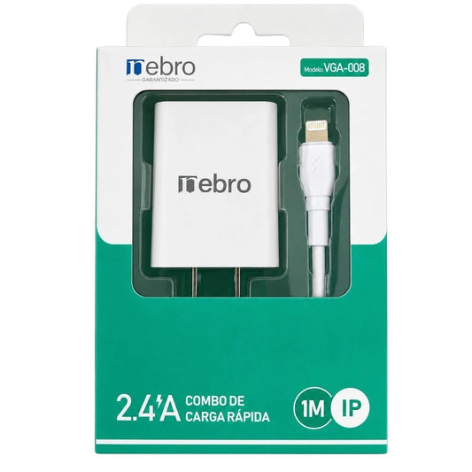 Cargador blanco AccTechnology para iPhone con cable IP de 1 metro, carga rápida 2.4A y diseño compacto.